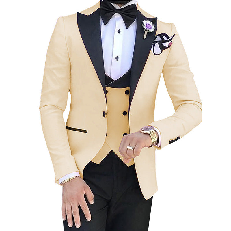 Cross-border Explosive Men's Suit Three-piece Suit Gun Barge Collar Wedding Suit Men's Suit One Drop Shipping Factory