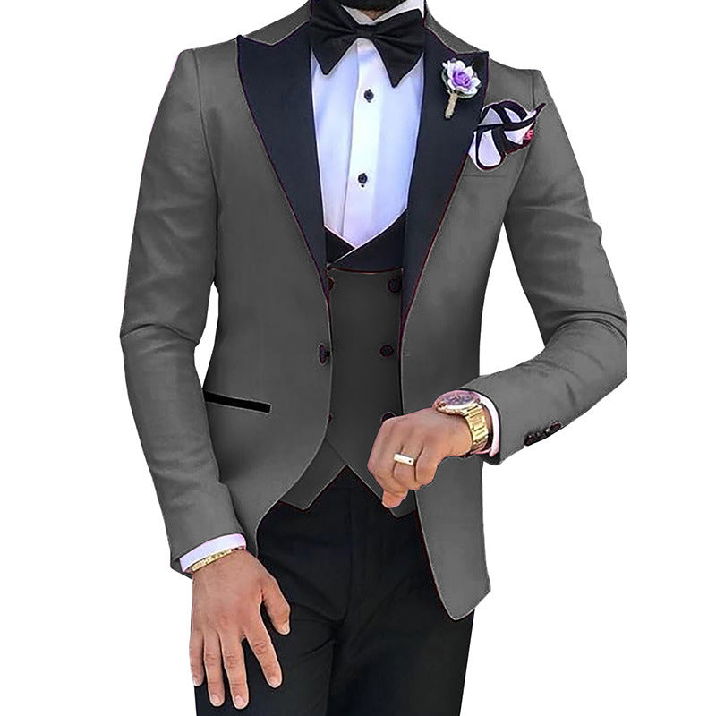 Cross-border Explosive Men's Suit Three-piece Suit Gun Barge Collar Wedding Suit Men's Suit One Drop Shipping Factory