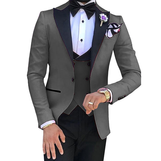 Cross-border Explosive Men's Suit Three-piece Suit Gun Barge Collar Wedding Suit Men's Suit One Drop Shipping Factory