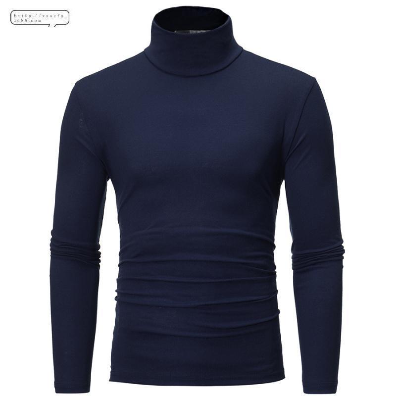 2022 casual quick-drying autumn and winter new youth men's high-necked thin section solid color slim fashion long-sleeved T-shirt