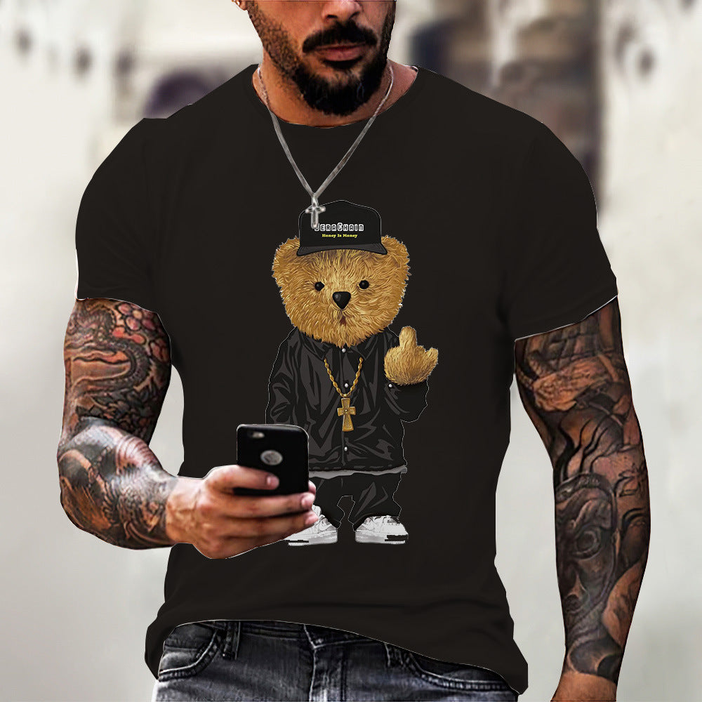 Men's T-shirt 2023 spring and summer new O-neck short-sleeved cute bear 3D printing top source factory can print LOGO