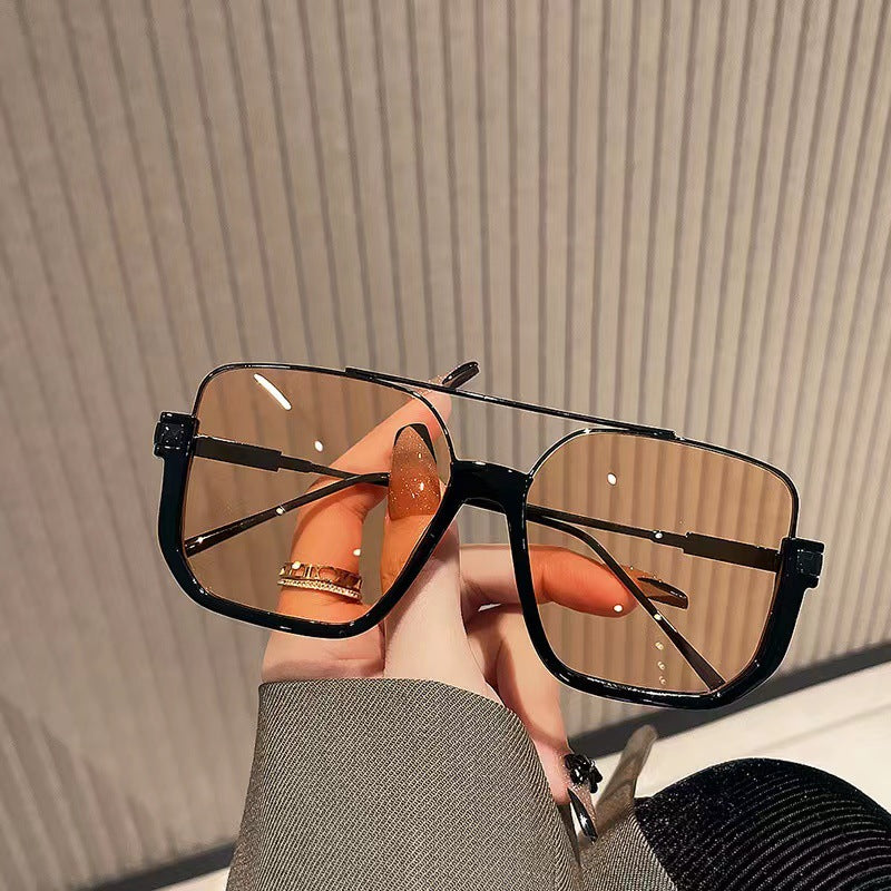Plain double bridge large frame anti-blue light retro glasses ins lower half frame square sunglasses female internet celebrity street photography sunglasses