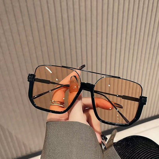 Plain double bridge large frame anti-blue light retro glasses ins lower half frame square sunglasses female internet celebrity street photography sunglasses