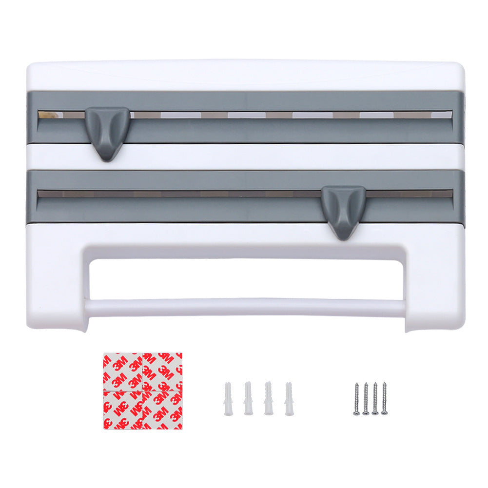 Kitchen multifunctional belt cutter storage rack shelf plastic wrap cutter tin foil oil paper cutter spot