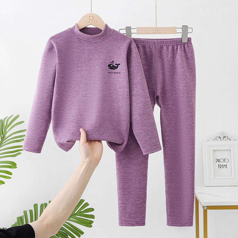 Mid-round neck children's home clothes set double-sided frosted boys and girls long johns AB thermal underwear pajamas