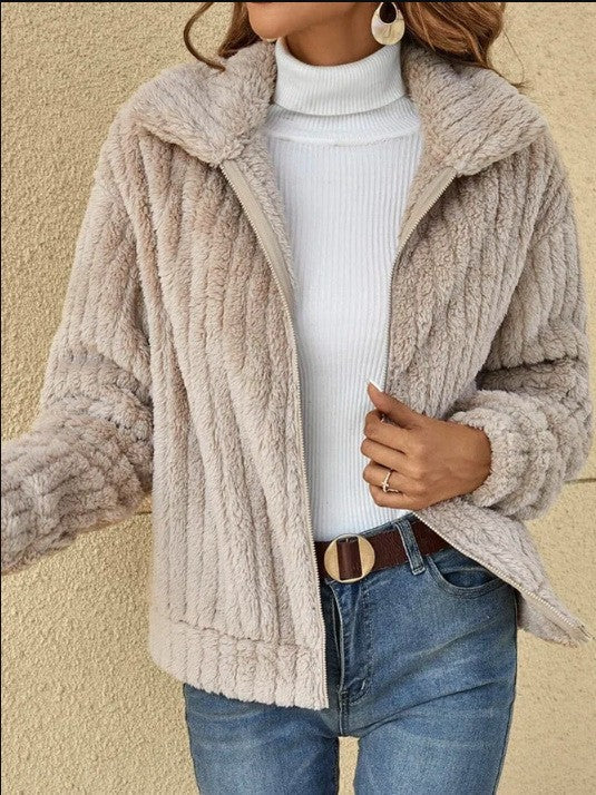 2024 new cross-border autumn and winter plush cardigan lapel short coat