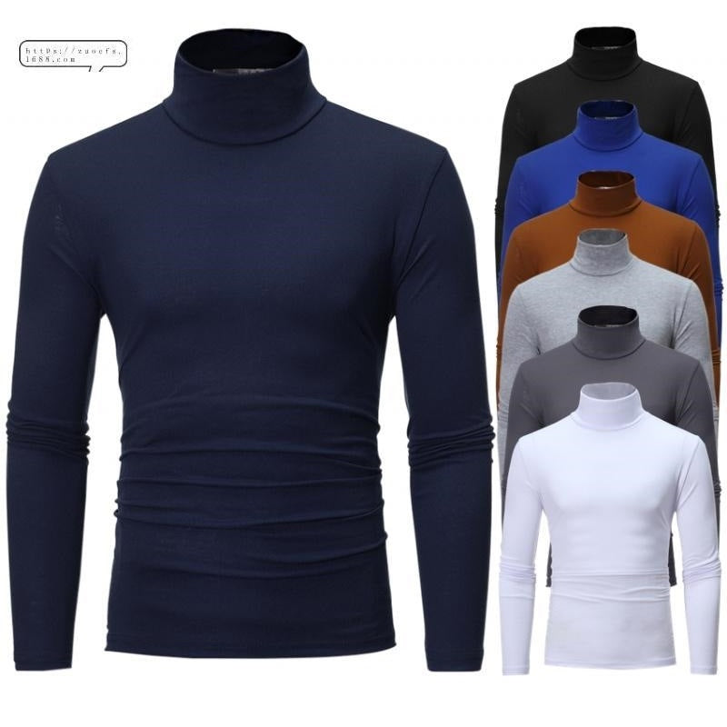2022 casual quick-drying autumn and winter new youth men's high-necked thin section solid color slim fashion long-sleeved T-shirt