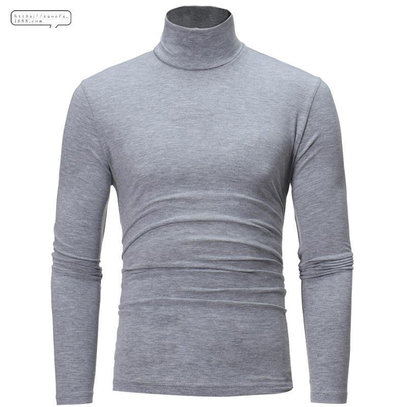 2022 casual quick-drying autumn and winter new youth men's high-necked thin section solid color slim fashion long-sleeved T-shirt
