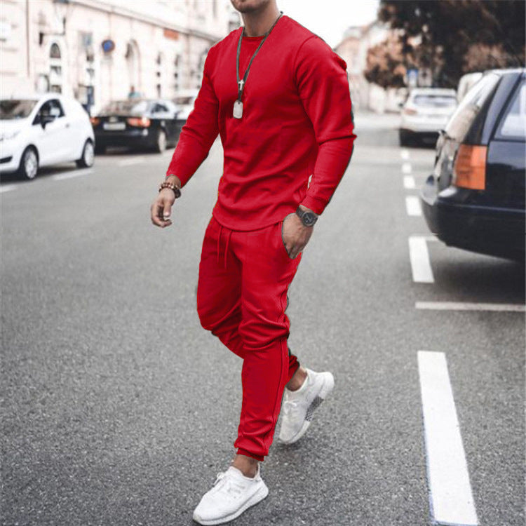2021 Summer Cross-border European and American Independent Station Long Sleeve Casual Suit Two-piece Men's Trendy Multicolor