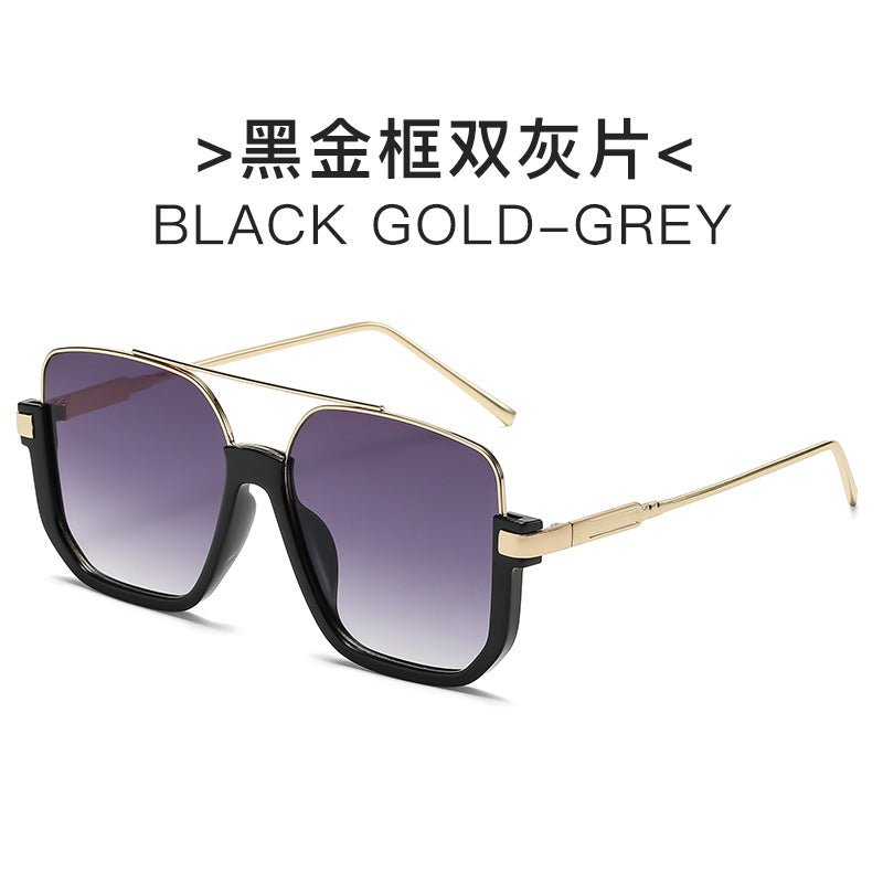 Plain double bridge large frame anti-blue light retro glasses ins lower half frame square sunglasses female internet celebrity street photography sunglasses