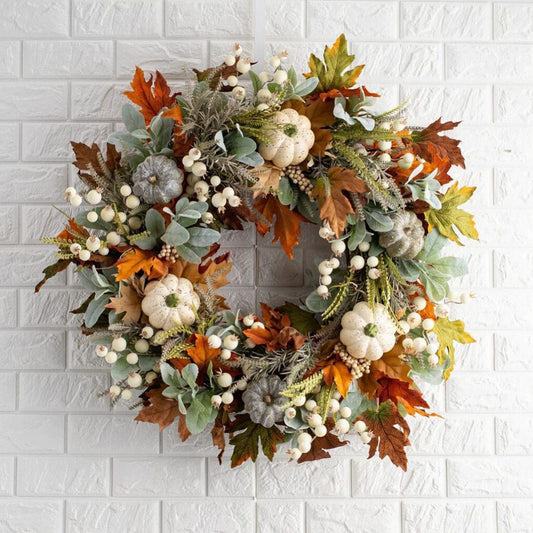 Independent stand autumn white pumpkin maple leaf wreath Amazon Thanksgiving harvest festival autumn simulation wreath pumpkin