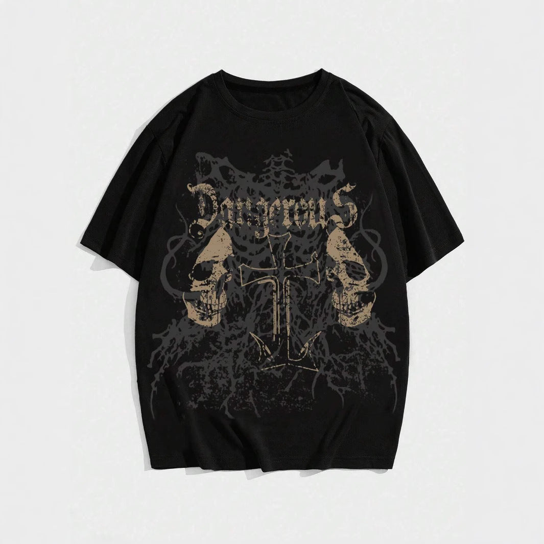Grunge Punk Skull Printed Women Men Unisex Cotton T-shirt