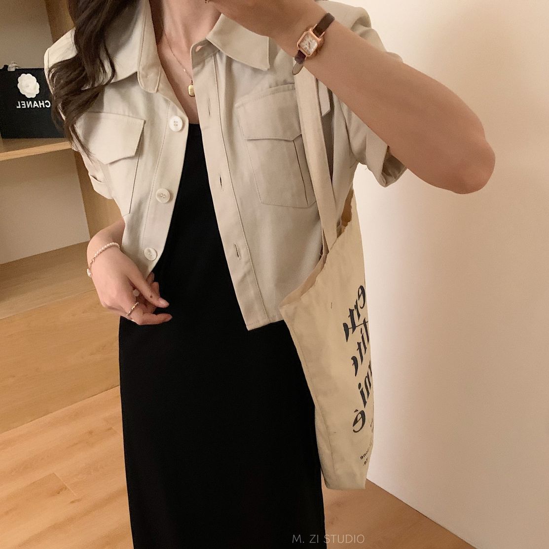 M.ZI summer Korean version simple all-match short-sleeved single-breasted button lapel short denim jacket women's tops wholesale summer