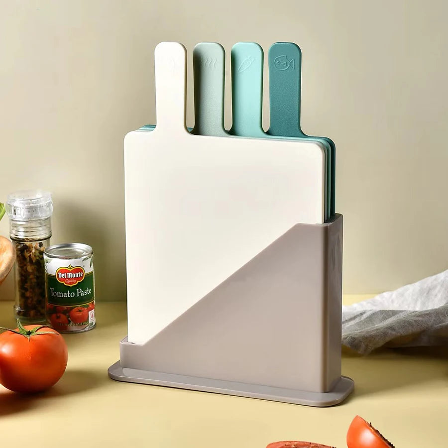 4 Pc Kitchen Sorting Cutting Board With Drain Storage Rack