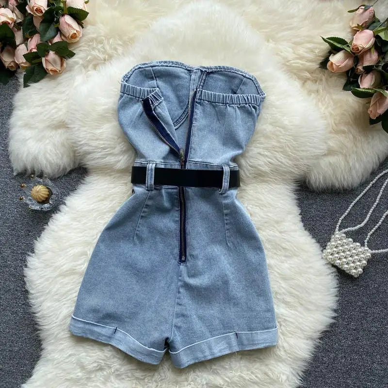 Women's Jean Off Shoulder Denim Jumpsuit
