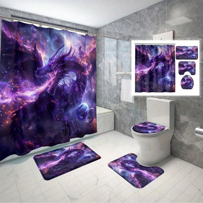 4pcs Dragon in the Starry Sky Shower Curtain Set