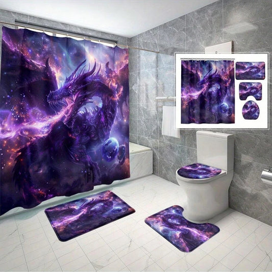 4pcs Dragon in the Starry Sky Shower Curtain Set
