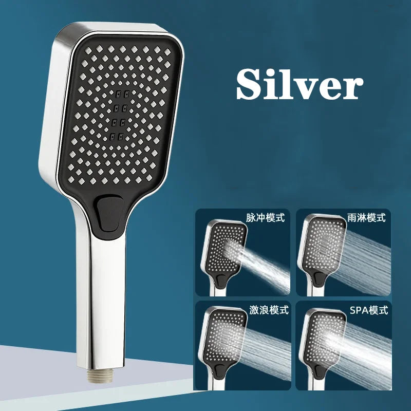 Large Flow Shower Head Black 4 Modes Square Water Saving Spray Nozzle