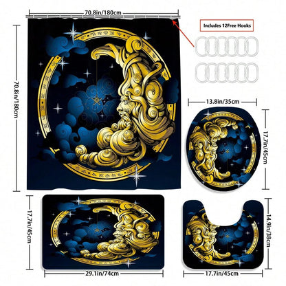 4pcs Moon Themed Bathroom Set With 12 Hooks