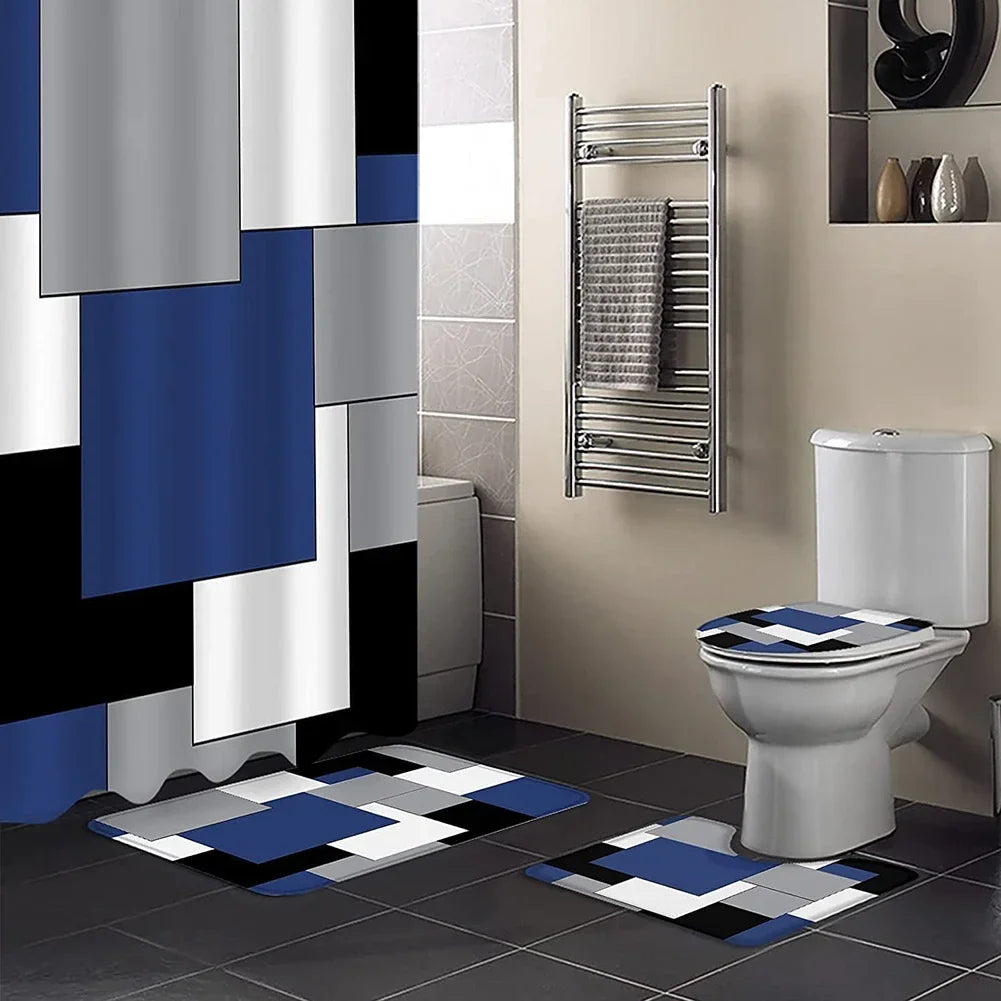 Geometric Golden Crackle Marble Shower Curtain Set