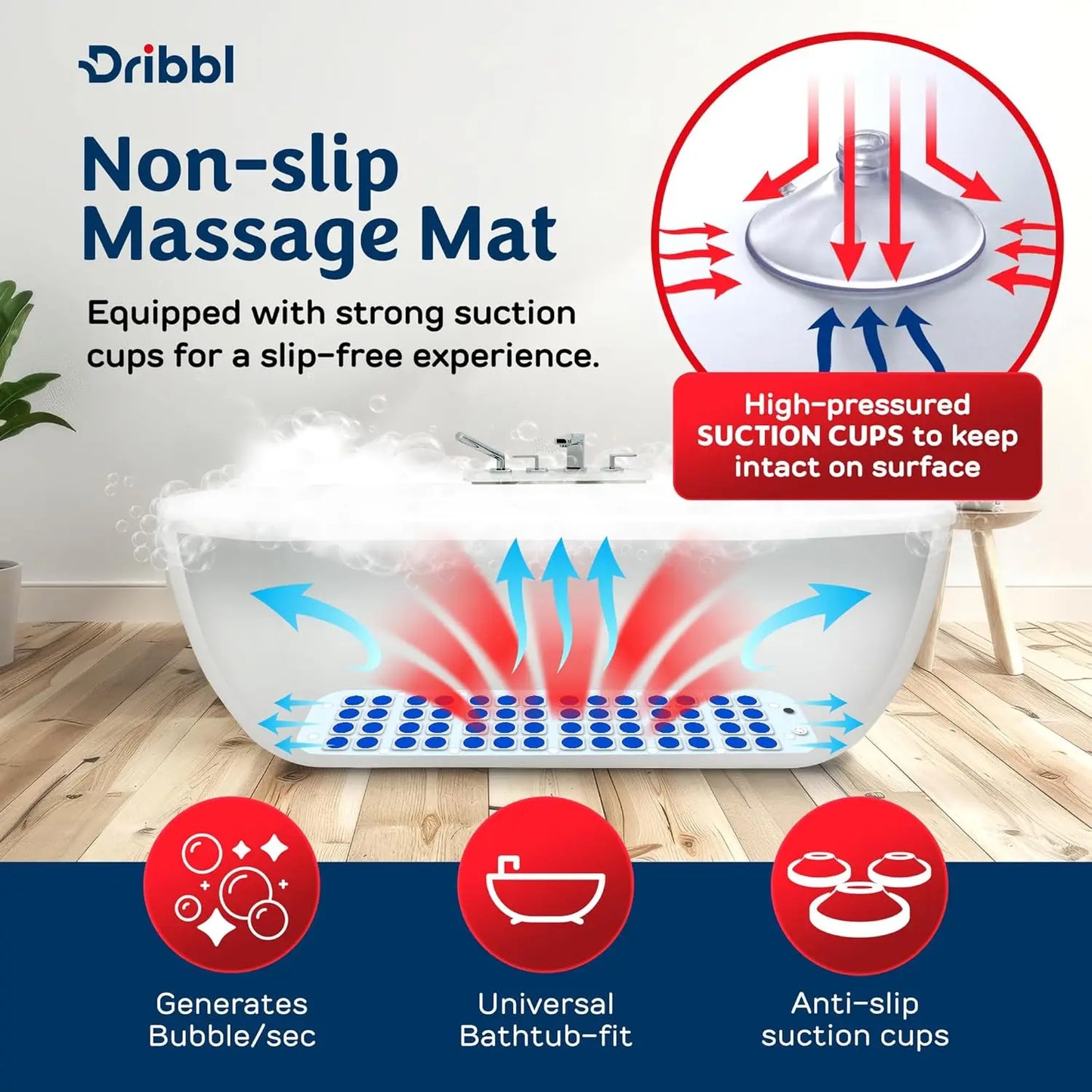 Electric Bubble Massage Bathtub Mat With Heater & Motorized Air Pump