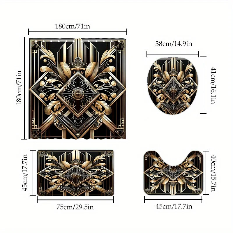 4-Piece Green Plant Shower Set With 12 Hooks