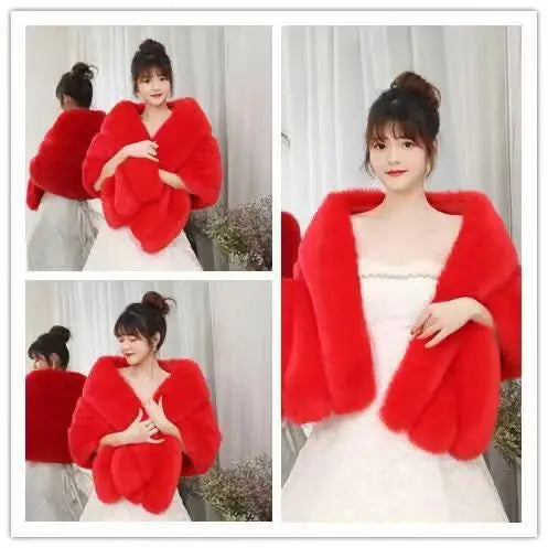 Women's Faux Fur Shawl With Fox Collar Cropped Jacket