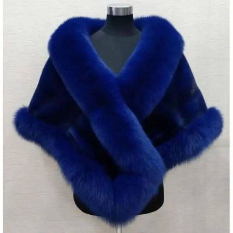 Women's Faux Fur Shawl With Fox Collar Cropped Jacket