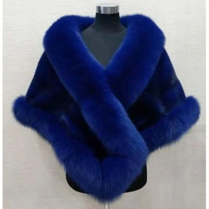 Women's Faux Fur Shawl With Fox Collar Cropped Jacket