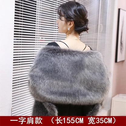 Women's Faux Fur Shawl With Fox Collar Cropped Jacket