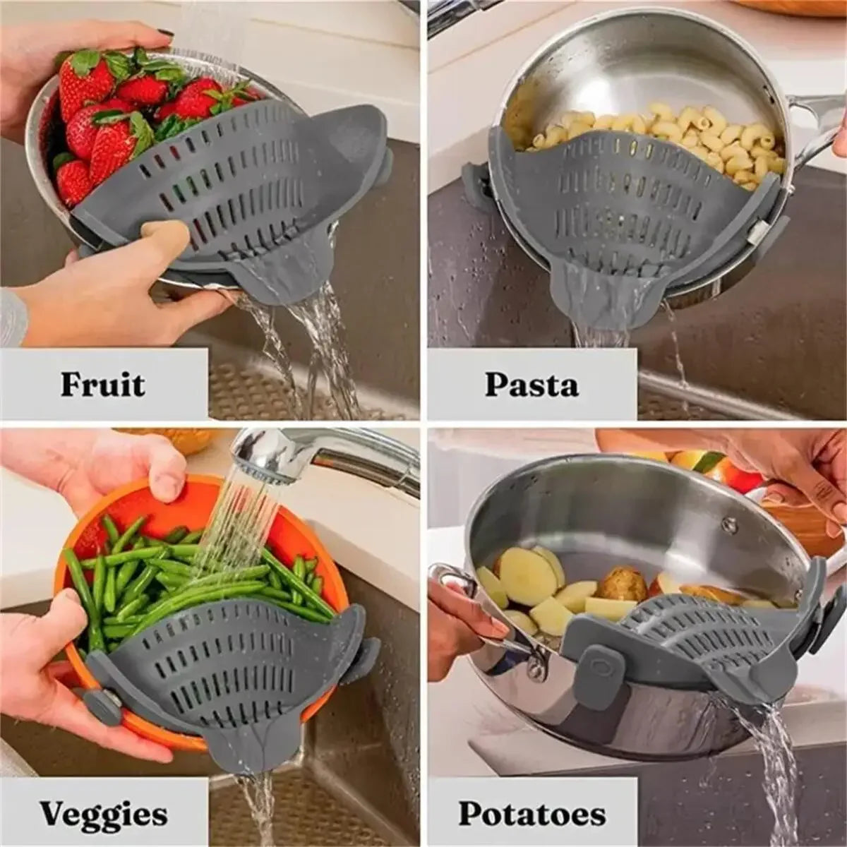 1PC Adjustable Silicone Clip on Strainer for Pots