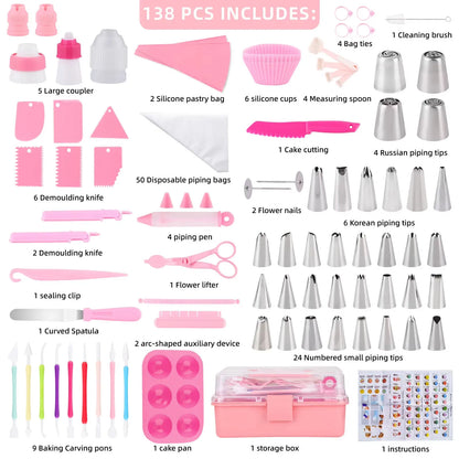 138 Pc Pink Cake Decorating Baking Set (Boxed)
