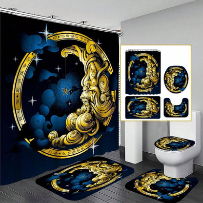 4pcs Moon Themed Bathroom Set With 12 Hooks
