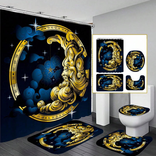 4pcs Moon Themed Bathroom Set With 12 Hooks