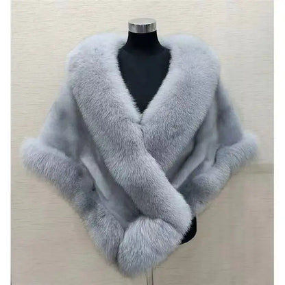 Women's Faux Fur Shawl With Fox Collar Cropped Jacket