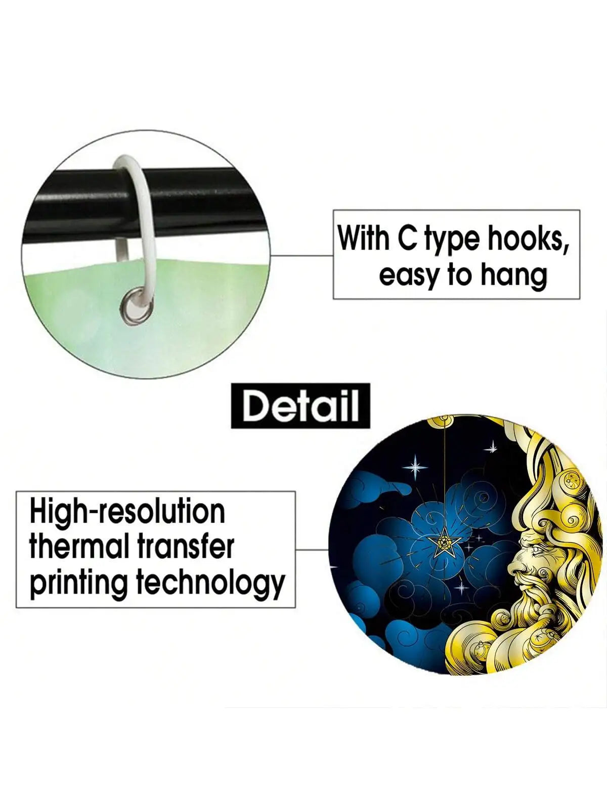 4pcs Moon Themed Bathroom Set With 12 Hooks