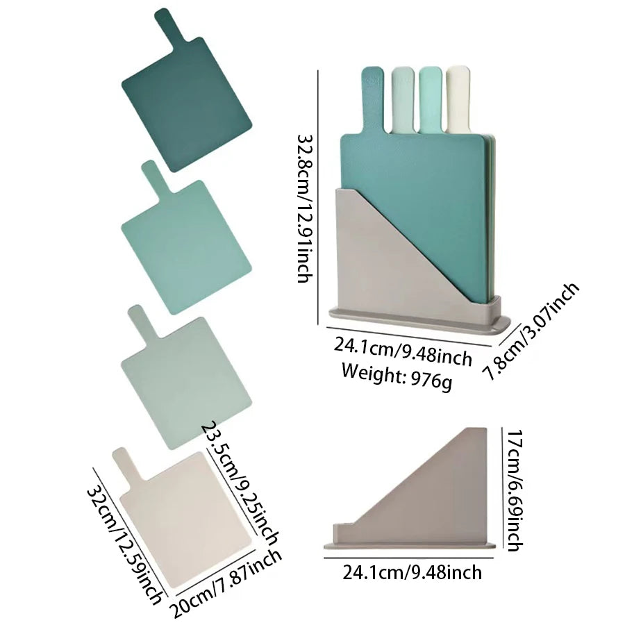 4 Pc Kitchen Sorting Cutting Board With Drain Storage Rack