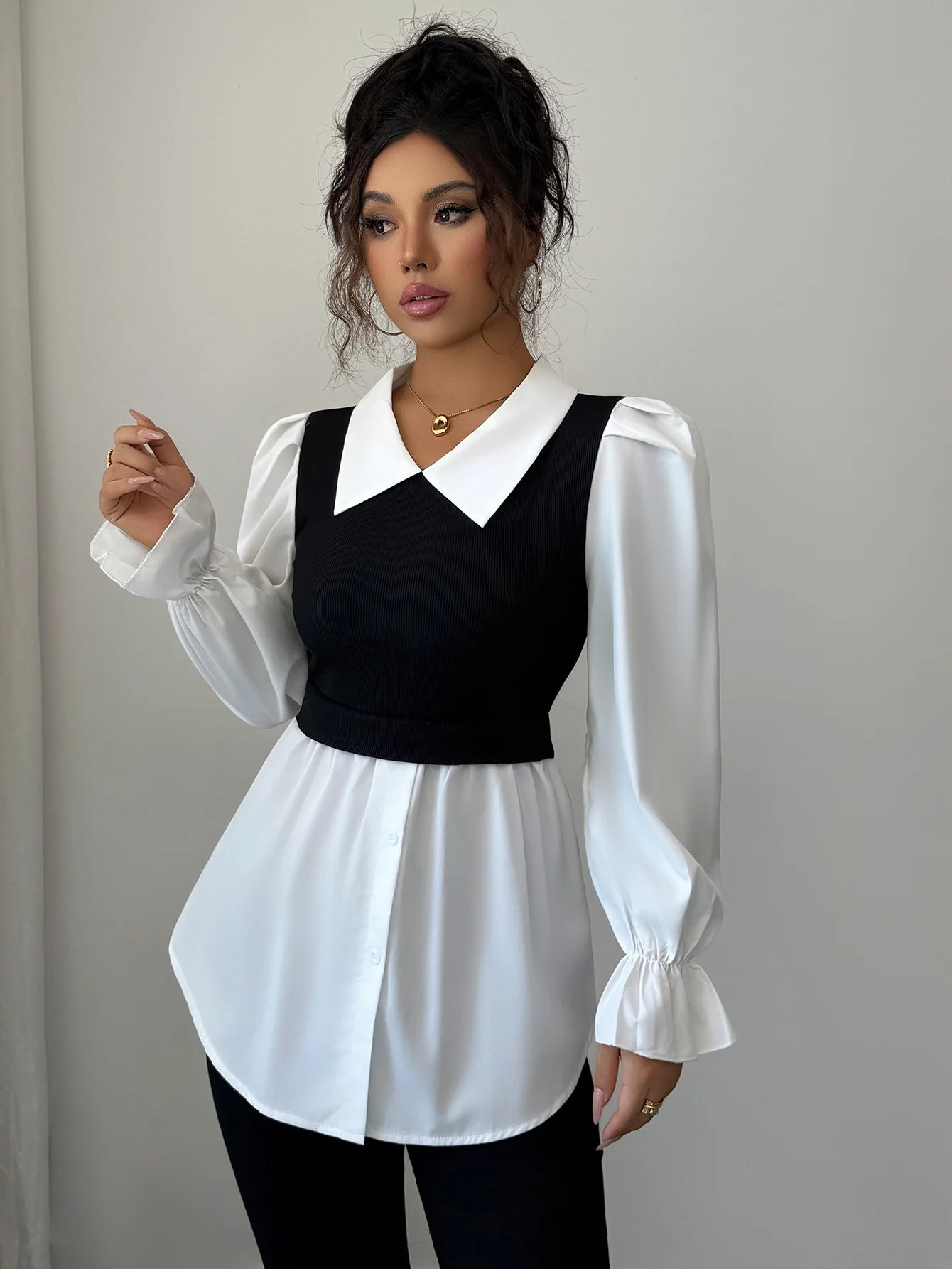 Women's Two-Piece Polo Collar Blouse