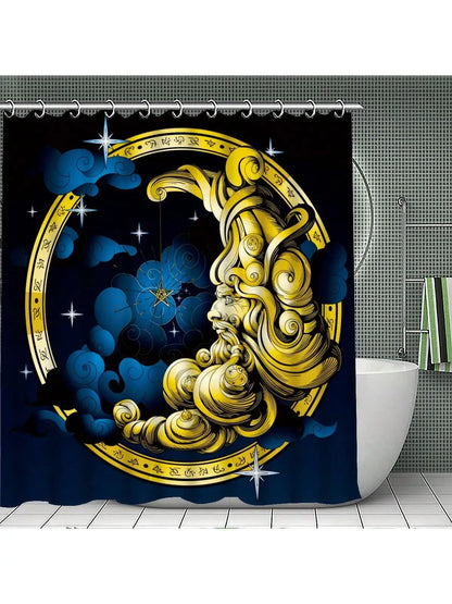 4pcs Moon Themed Bathroom Set With 12 Hooks