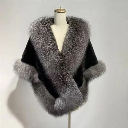 Women's Faux Fur Shawl With Fox Collar Cropped Jacket