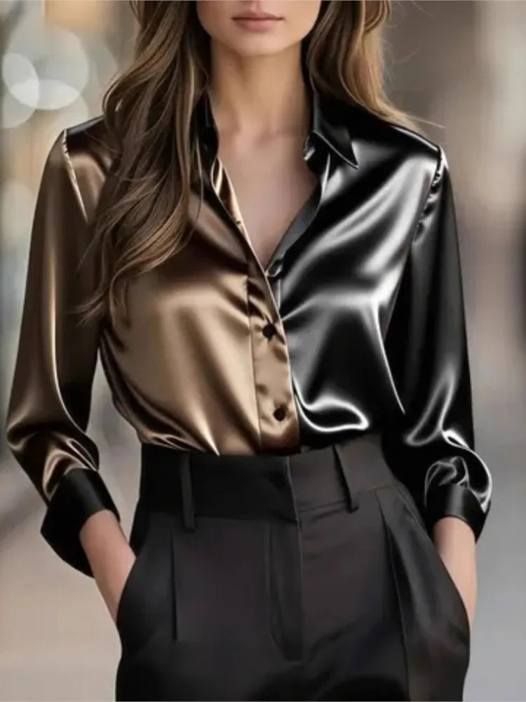 Women's Long Sleeve Turn-Down Collar Single Breasted Shirt