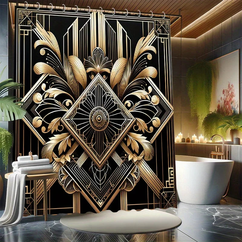 4-Piece Green Plant Shower Set With 12 Hooks