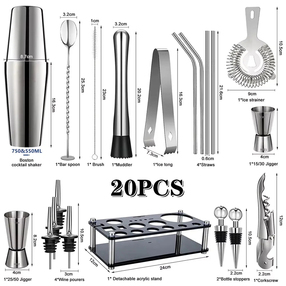 20-Piece Boston Cocktail Bartender Shaker Set