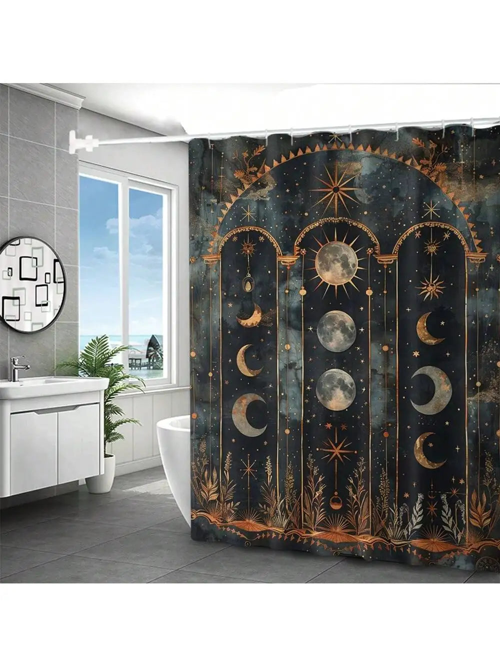 4pcs Set Vintage Printed Shower Curtain Set