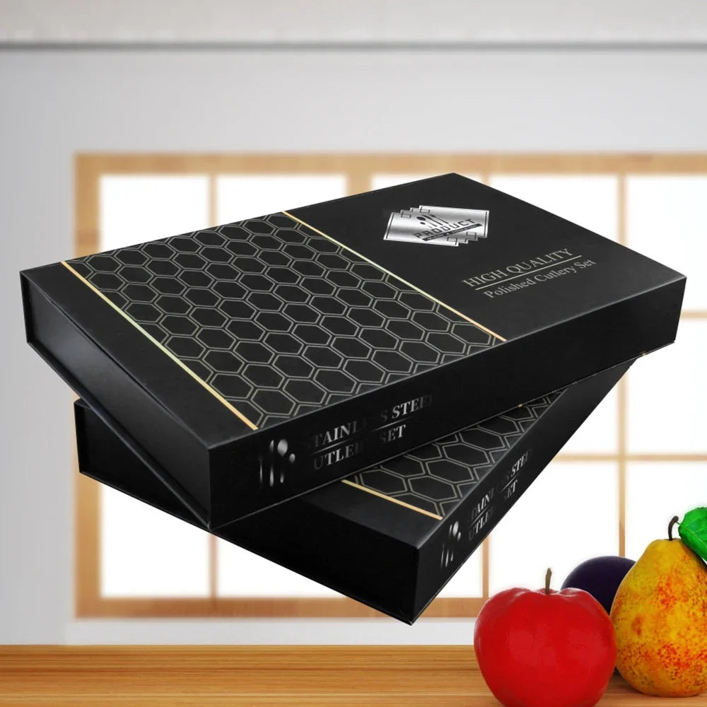 24pcs Gold Flatware Stainless Steel Cutlery Gift Box Set