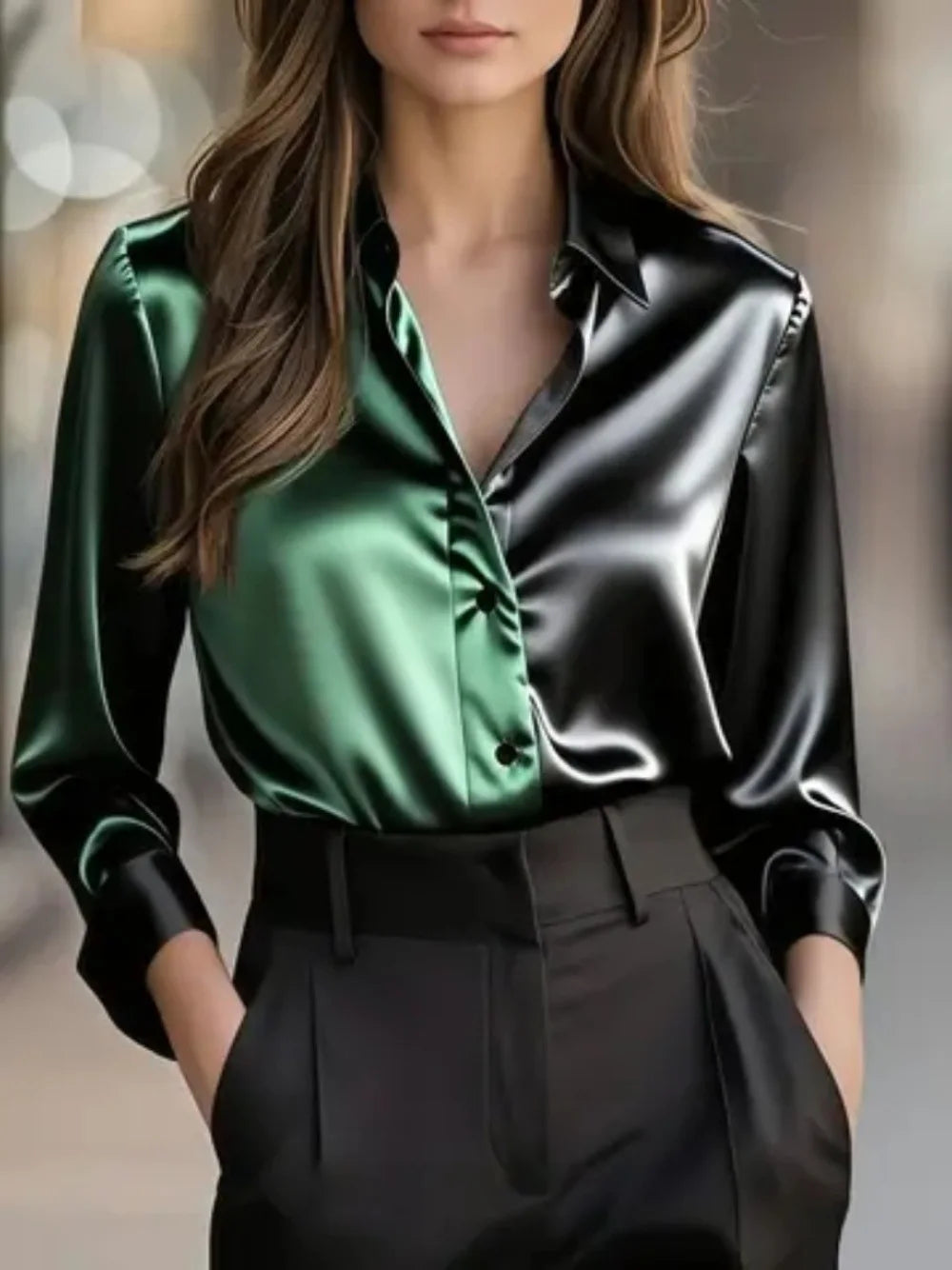 Women's Long Sleeve Turn-Down Collar Single Breasted Shirt