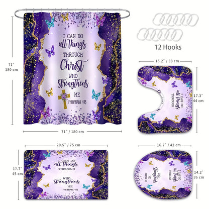 Christian Bible Verse Shower Curtain Set With Hooks