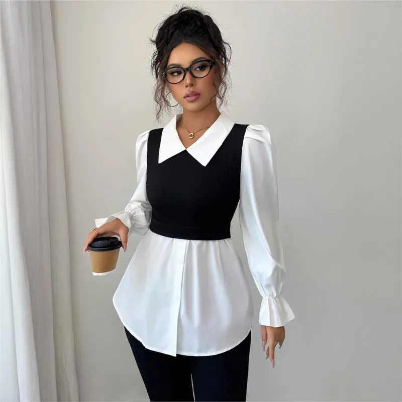Women's Two-Piece Polo Collar Blouse