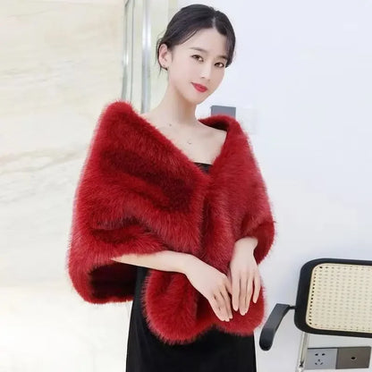 Women's Faux Fur Shawl With Fox Collar Cropped Jacket