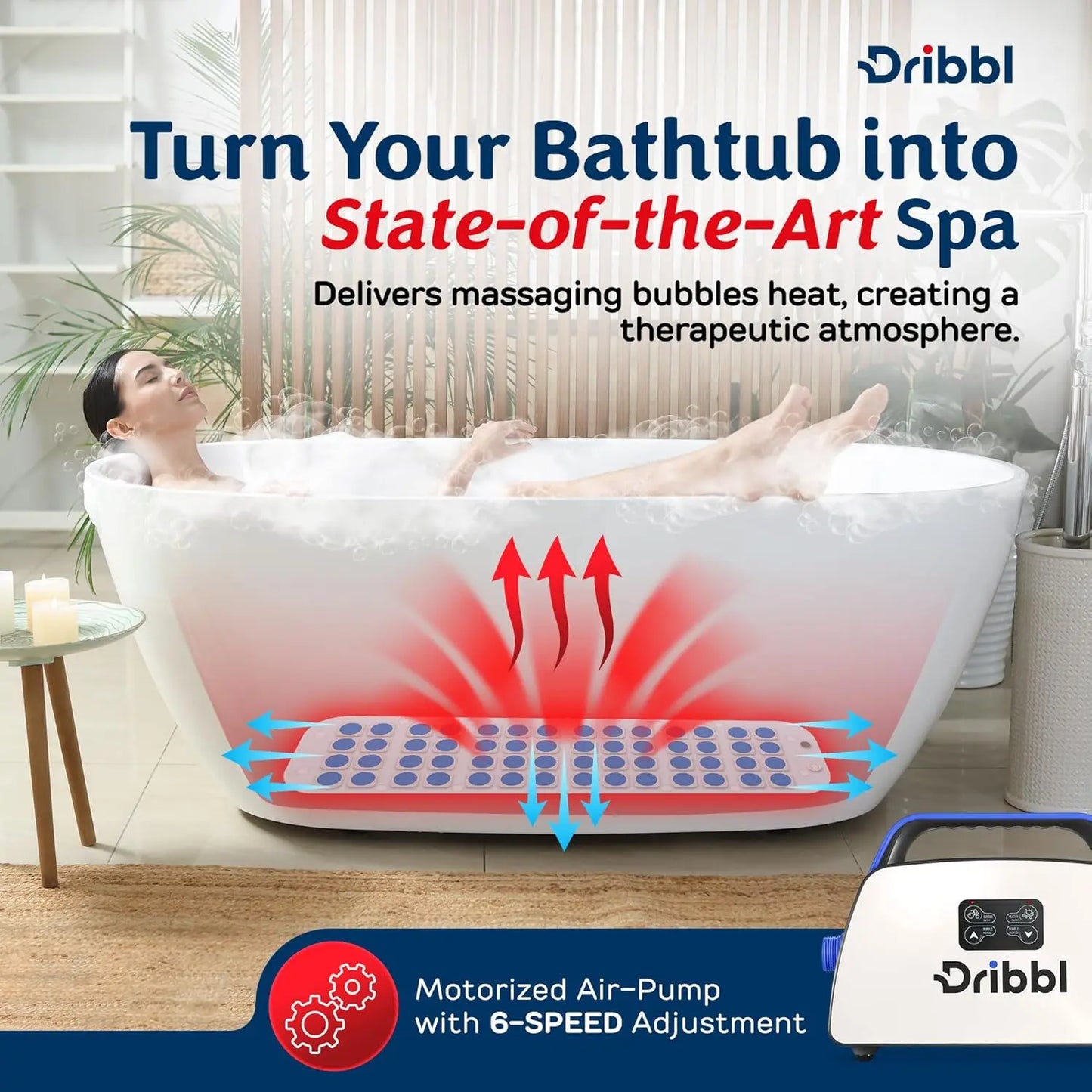 Electric Bubble Massage Bathtub Mat With Heater & Motorized Air Pump